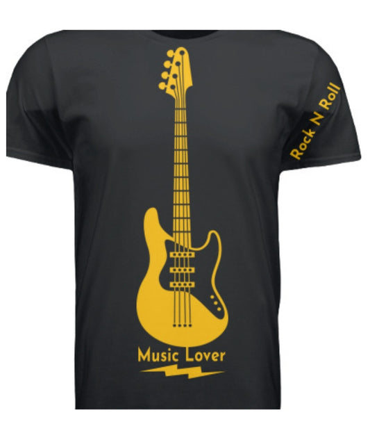 Short Sleeve Gold Line Guitar (Rock N Roll) Crewneck T-shirt